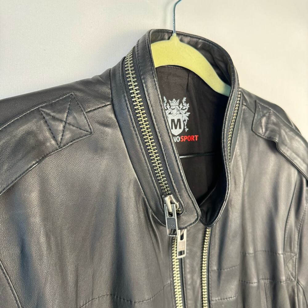 Murano Sport Black Soft Lamb Leather Moto Double Zip Knit Cuffs Jacket Sz XL - Picture 7 of 16